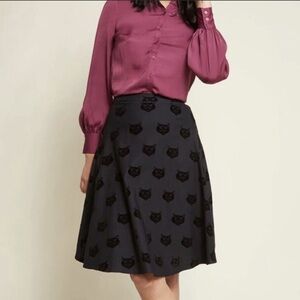 NWT Collectif ModCloth Mattie Velvet Cat Black Swing Skirt Size Small